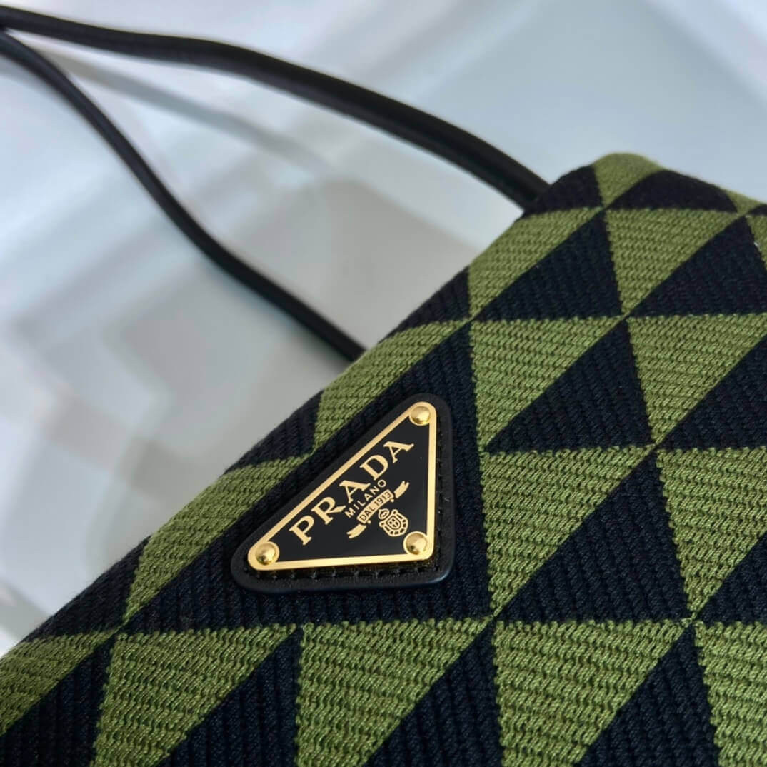 Prada Small Symbole Bag Embroidered Fabric 1BA368 Black/Ivy Green