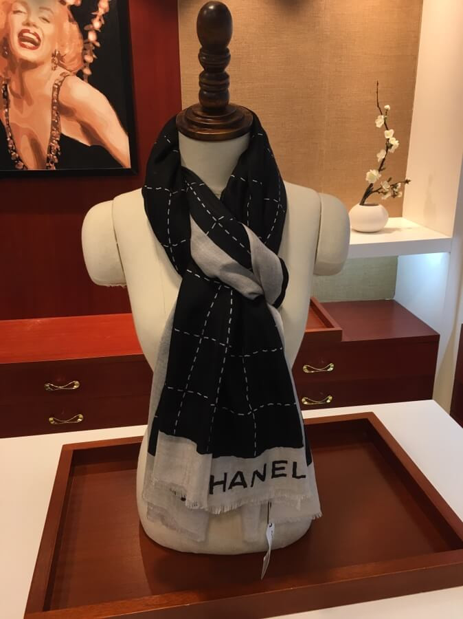 Chanel Cashmere Wool Sequins CC Stole C32041