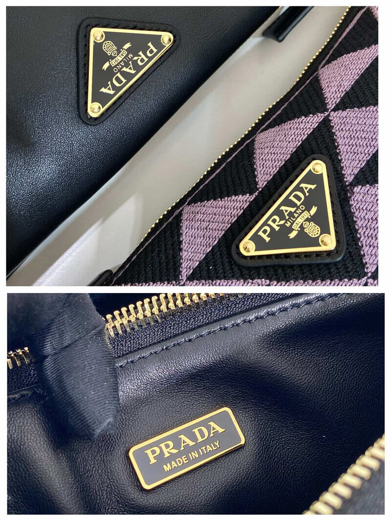 Prada Symbole Leather and Fabric Mini Bag 1BC176 Black/Alabaster White