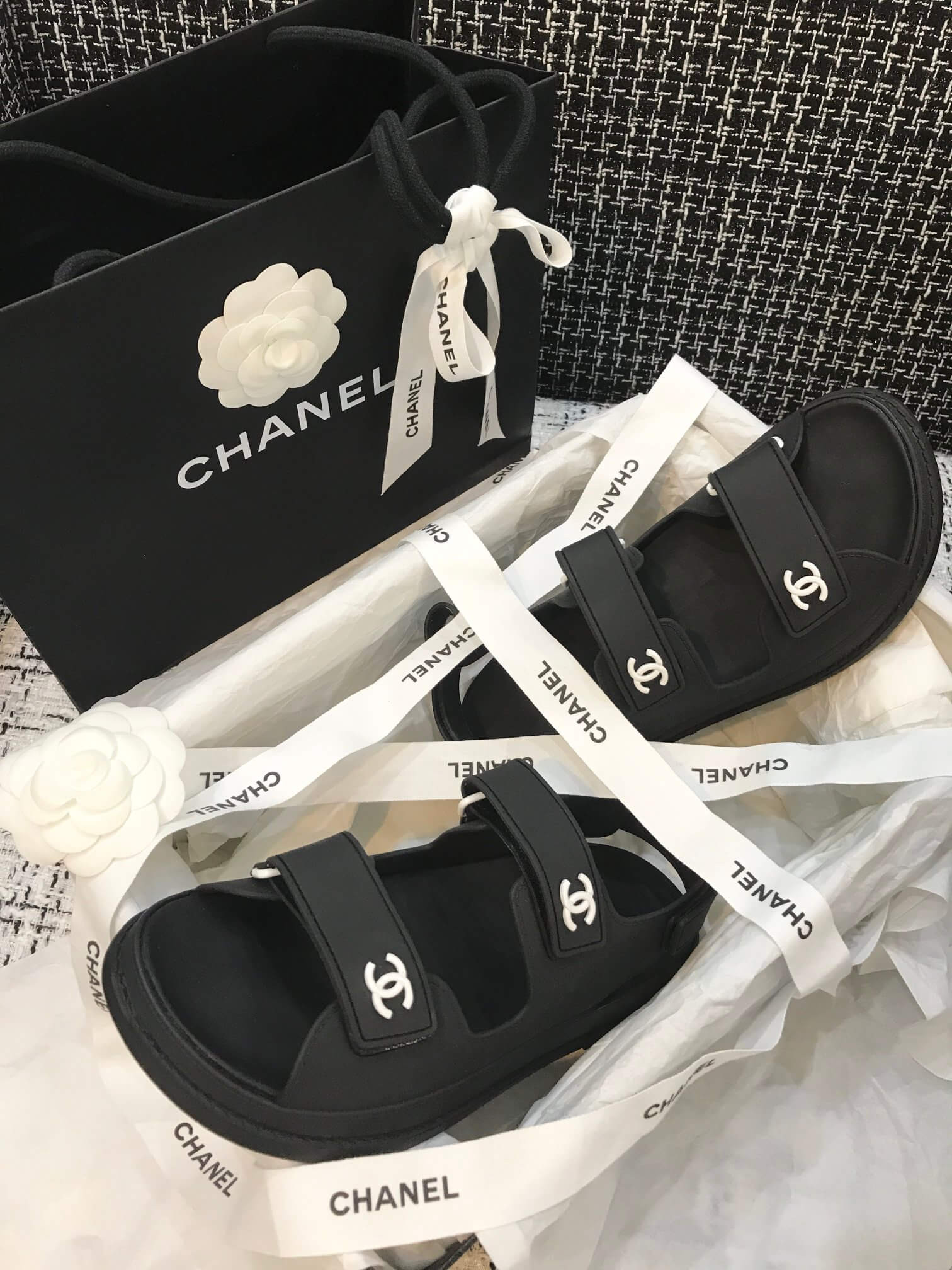 Chanel Velcro Sandals G31848 Black/Silver