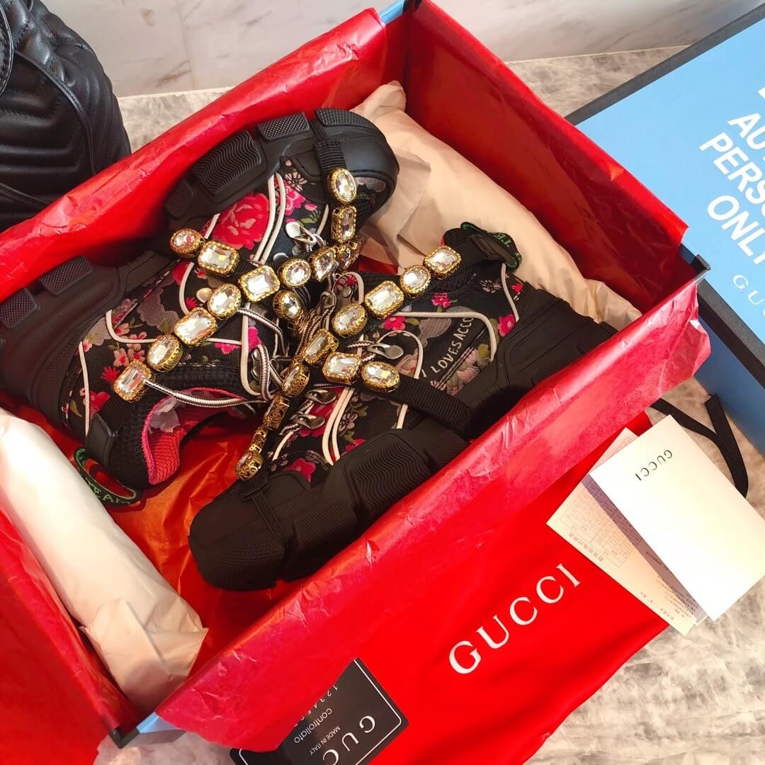 Gucci Flashtrek Sneaker With Removable Crystals 537355 Black