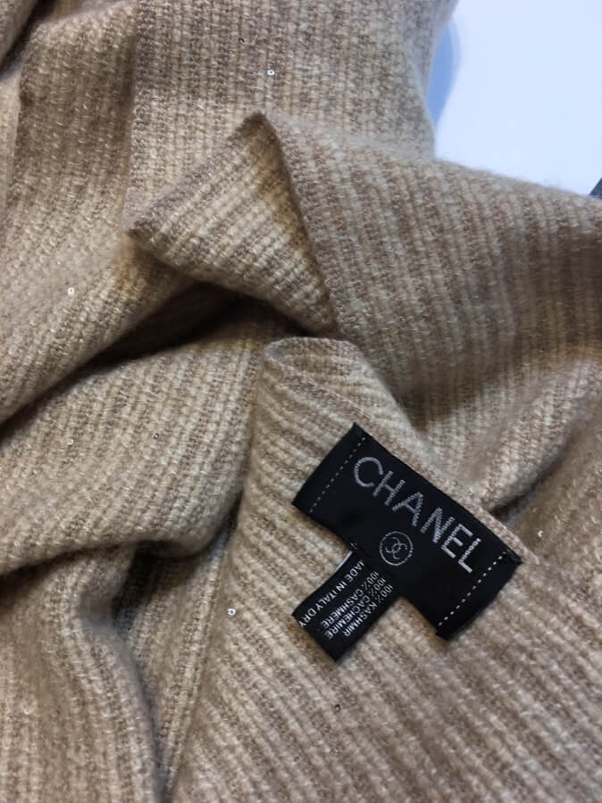 Chanel Cashmere Wool Sequins CC Stole 2512