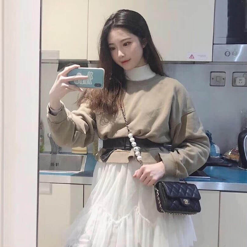 Chanel Small Pearl Logo Strap Flap Bag AS1436 Black