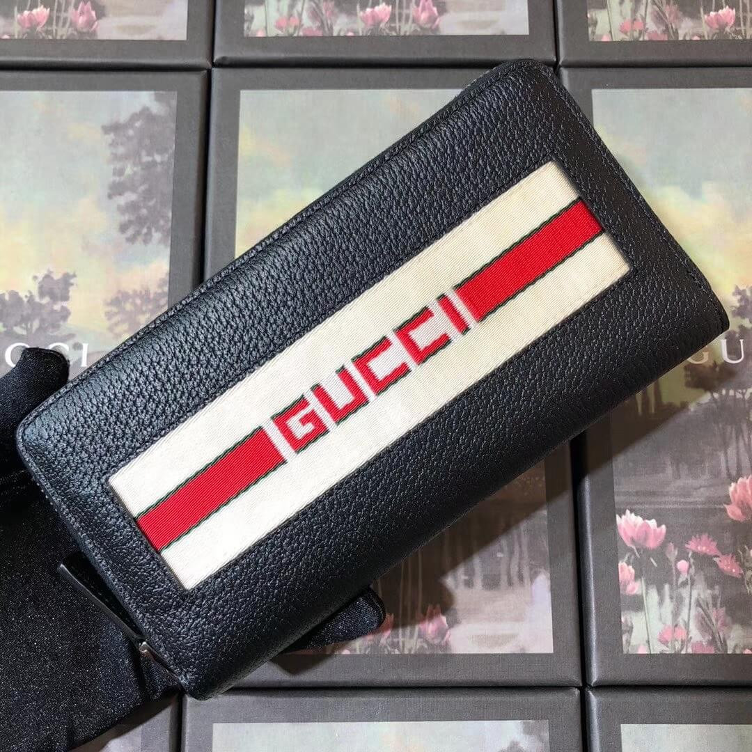 Gucci Leather Stripe Zip Around Wallet 459138