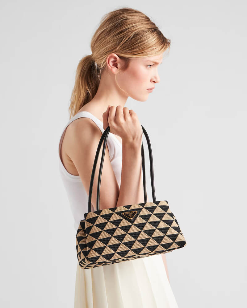 Prada Small Symbole Bag Embroidered Fabric 1BA368 Black/Beige