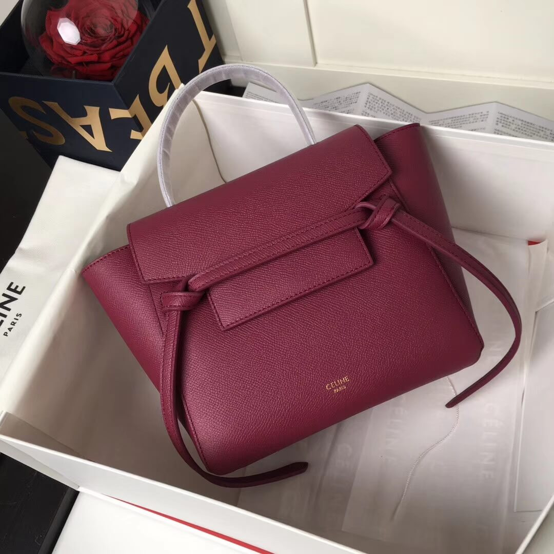 Celine Micro Belt Bag In Grained Calfskin 189153 Burgundy