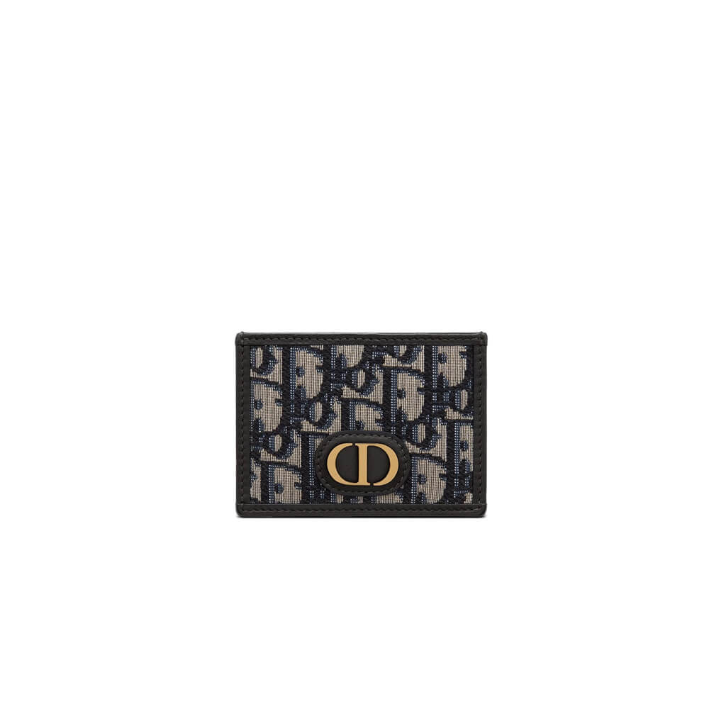 Dior 30 Montaigne Flat Card Holder Blue Oblique Jacquard S2098