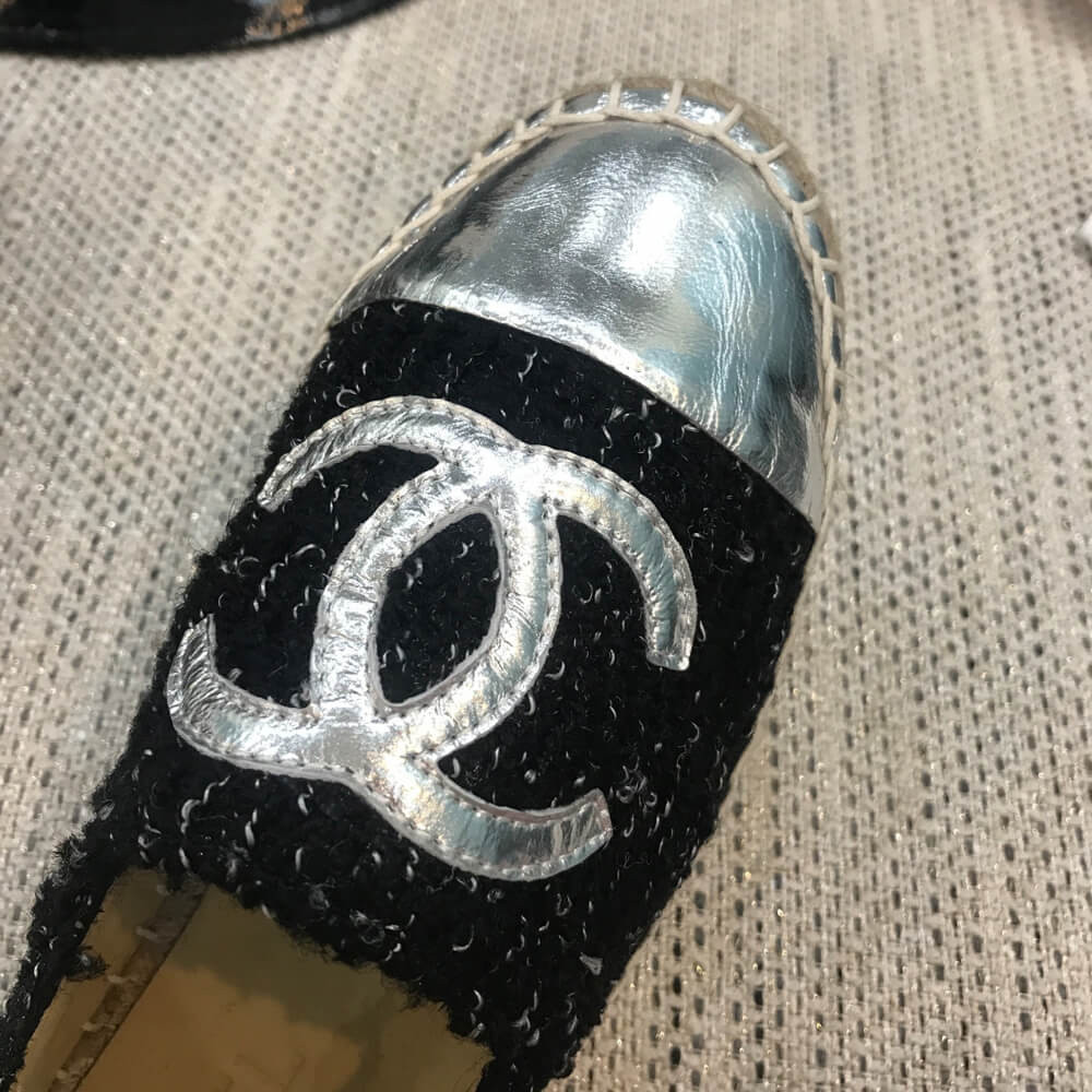 Chanel Tweed & Patent Calfskin Espadrilles G29762 Black/Silver