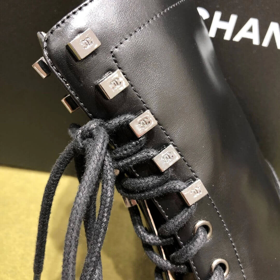 Chanel Black Lace-up Boots