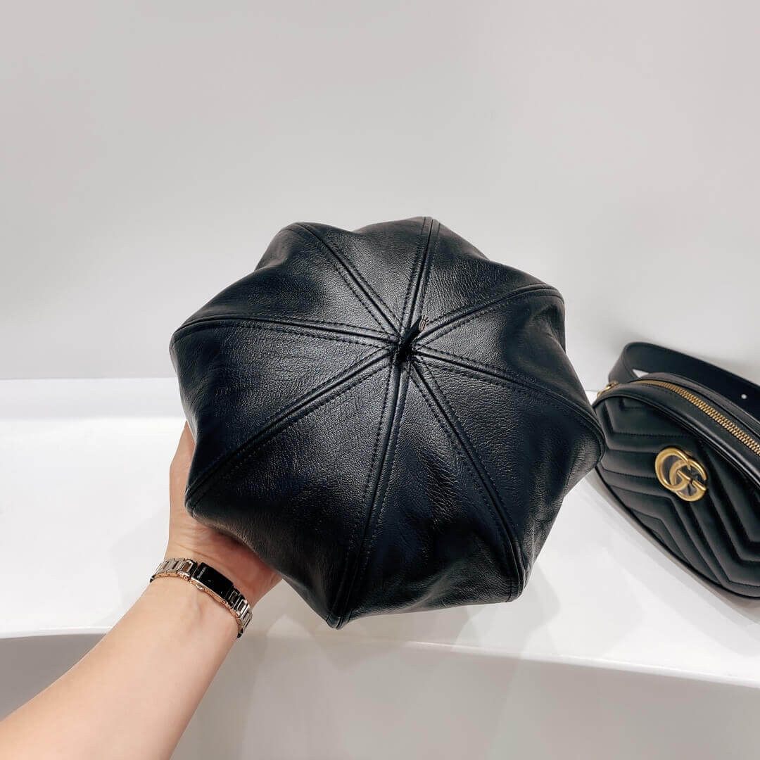 Alexander Wang Leather With Crystal Logo Beret Hat 1305