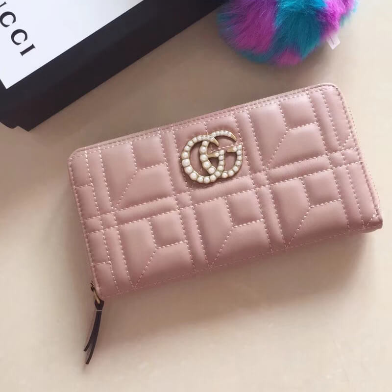 Gucci Pearly GG Marmont Zip Around Wallet 443123