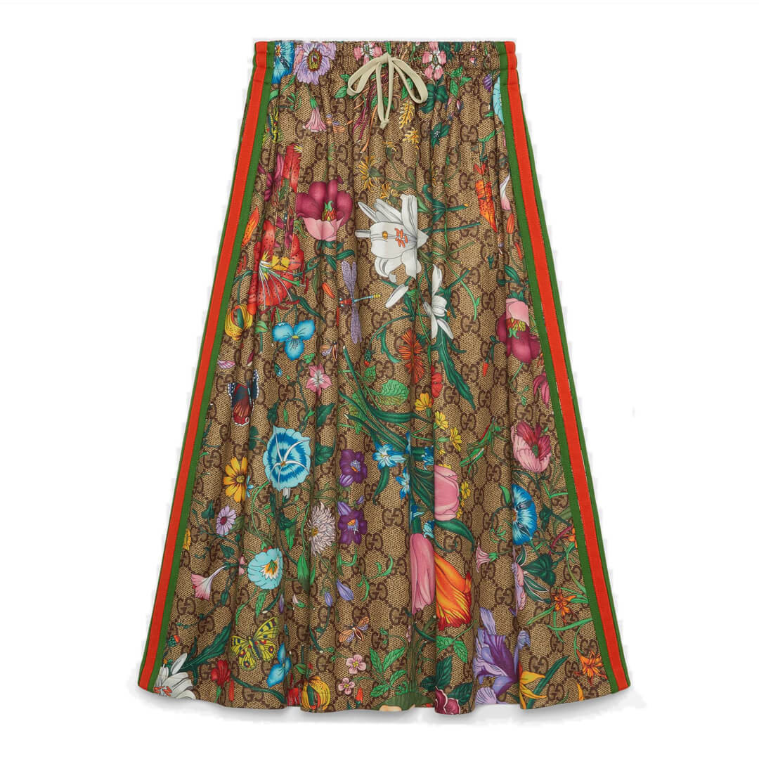 Gucci GG Flora Print Jersey Skirt 609954
