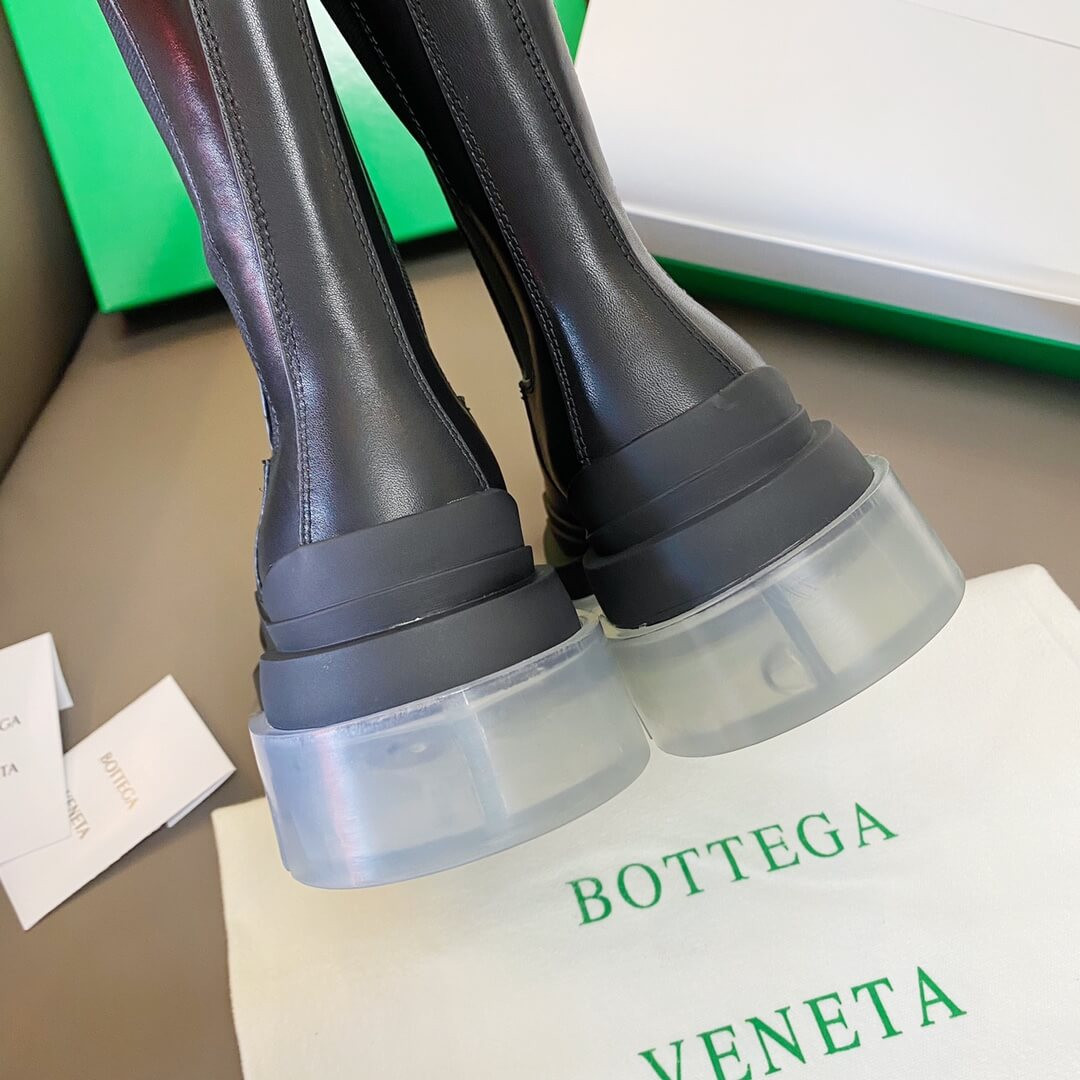 Bottega Veneta Rubber-Trimmed Leather Chelsea Boots Black