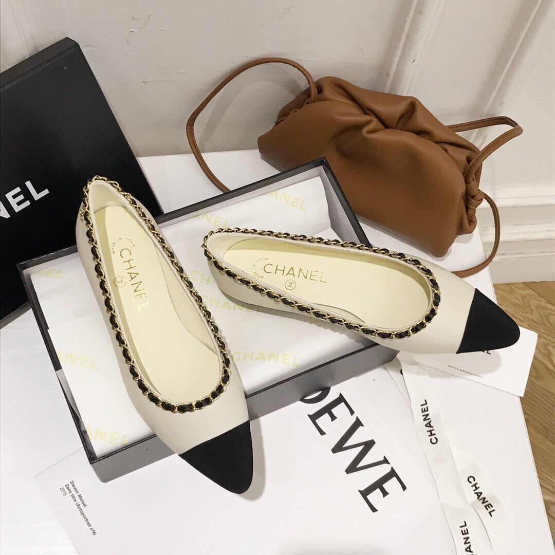 Chanel Grosgrain and Lambskin Chain Flats Ballerinas G35389