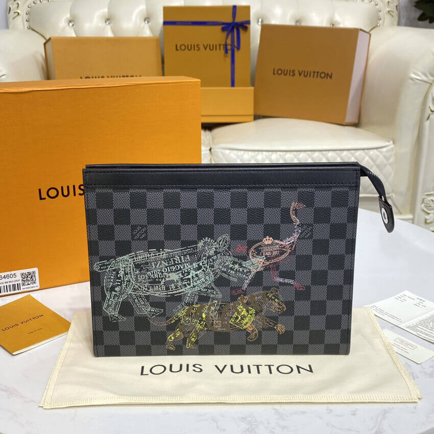 Louis Vuitton Damier Graphite Stamps Pochette Voyage MM N64605