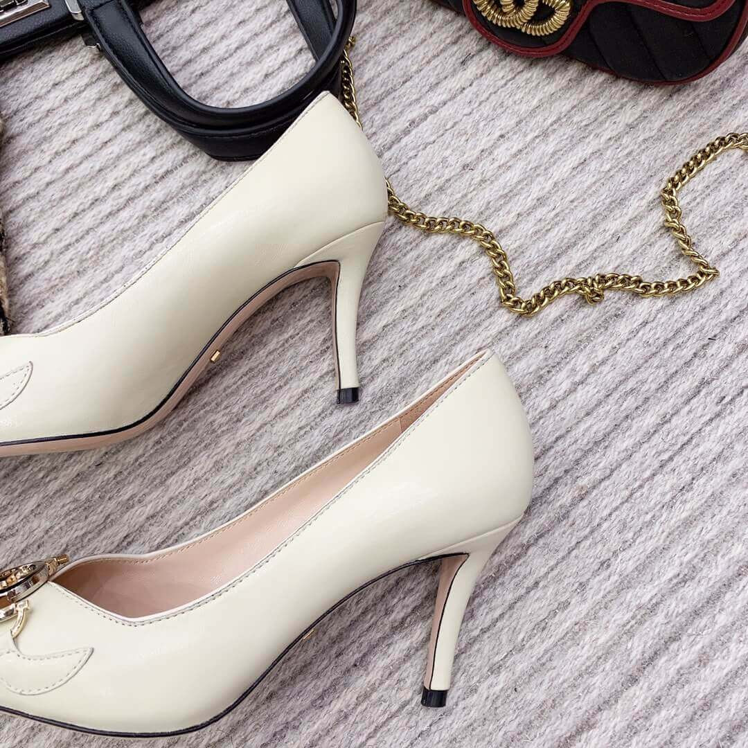 Gucci Zumi Mid-Heel Leather Pump 596860 White