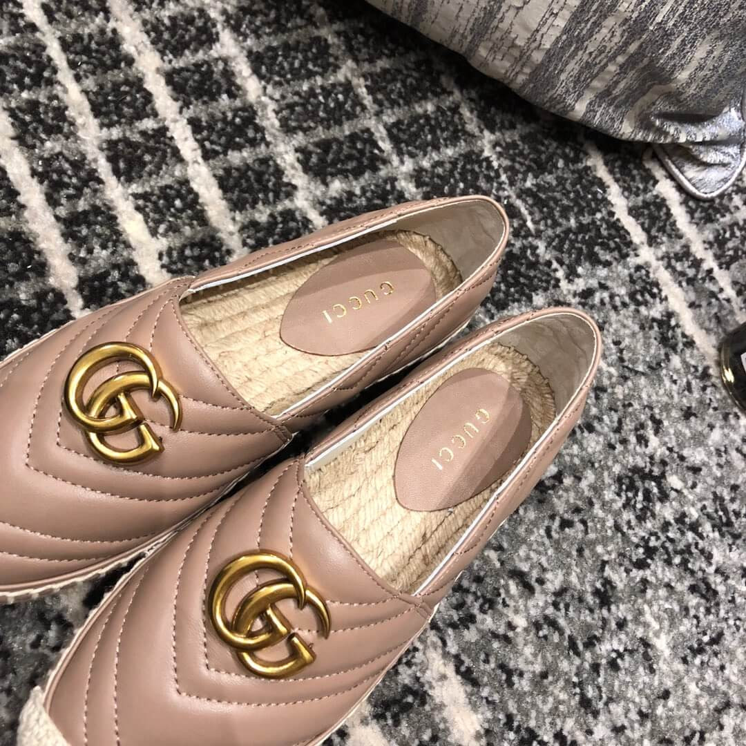 Gucci Chevron Leather Espadrille With Double G 551890 Dusty Pink