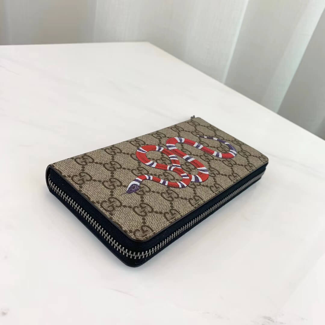 Gucci Kingsnake Print GG Supreme Zip Around Wallet 451273
