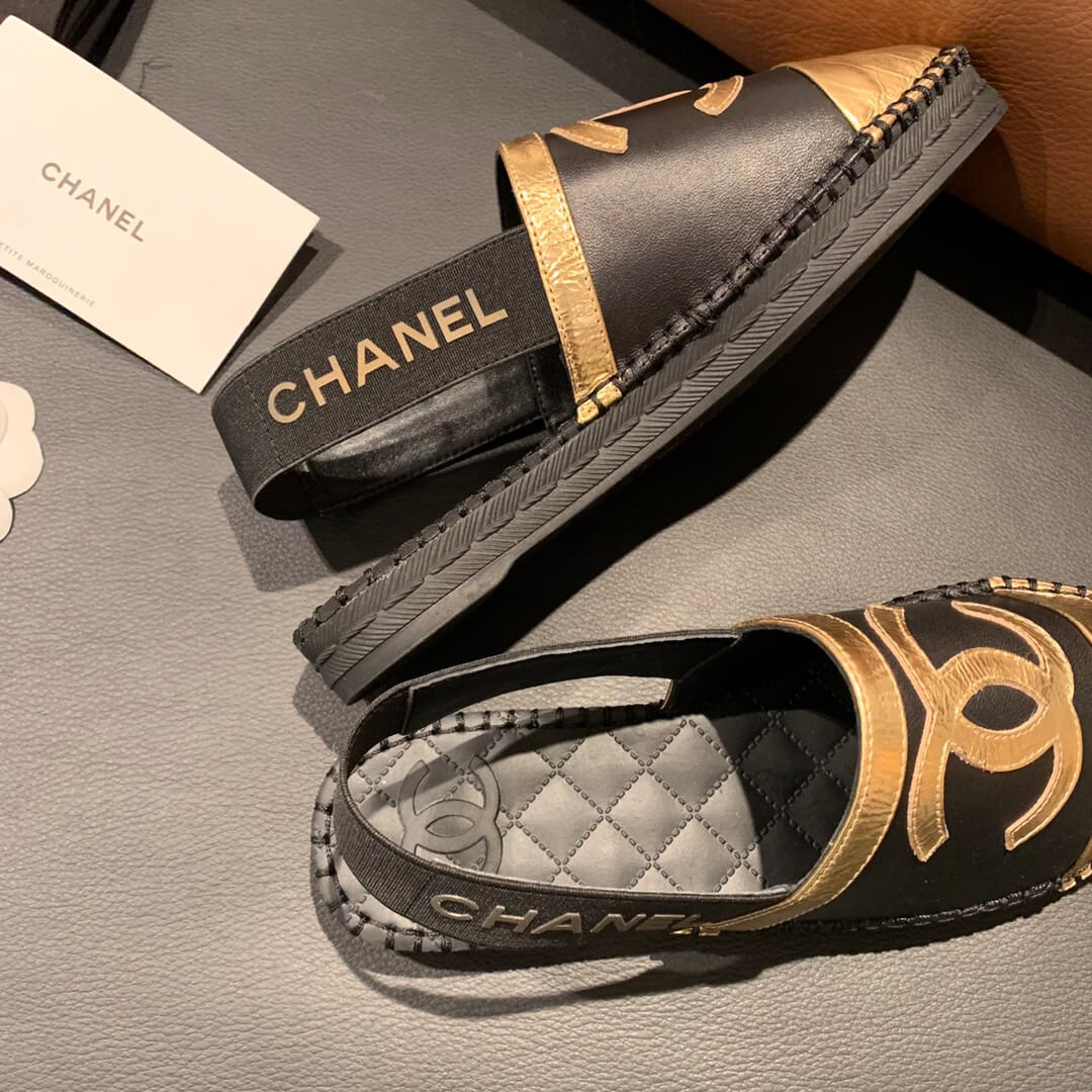 Chanel Slingback Espadrilles G34817 Black/Gold
