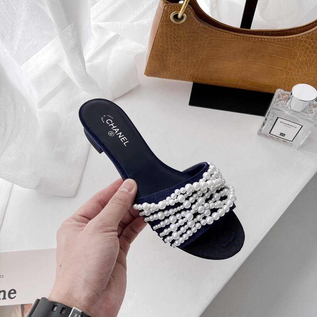 Chanel Satin CC Pearl Sandal Flats 36123