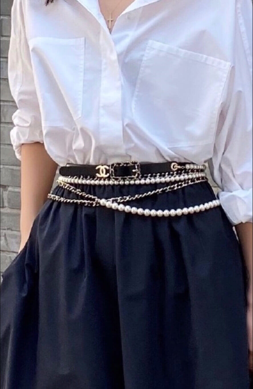 Chanel Aged Calfskin & CC Pearl Waist Chain 460973