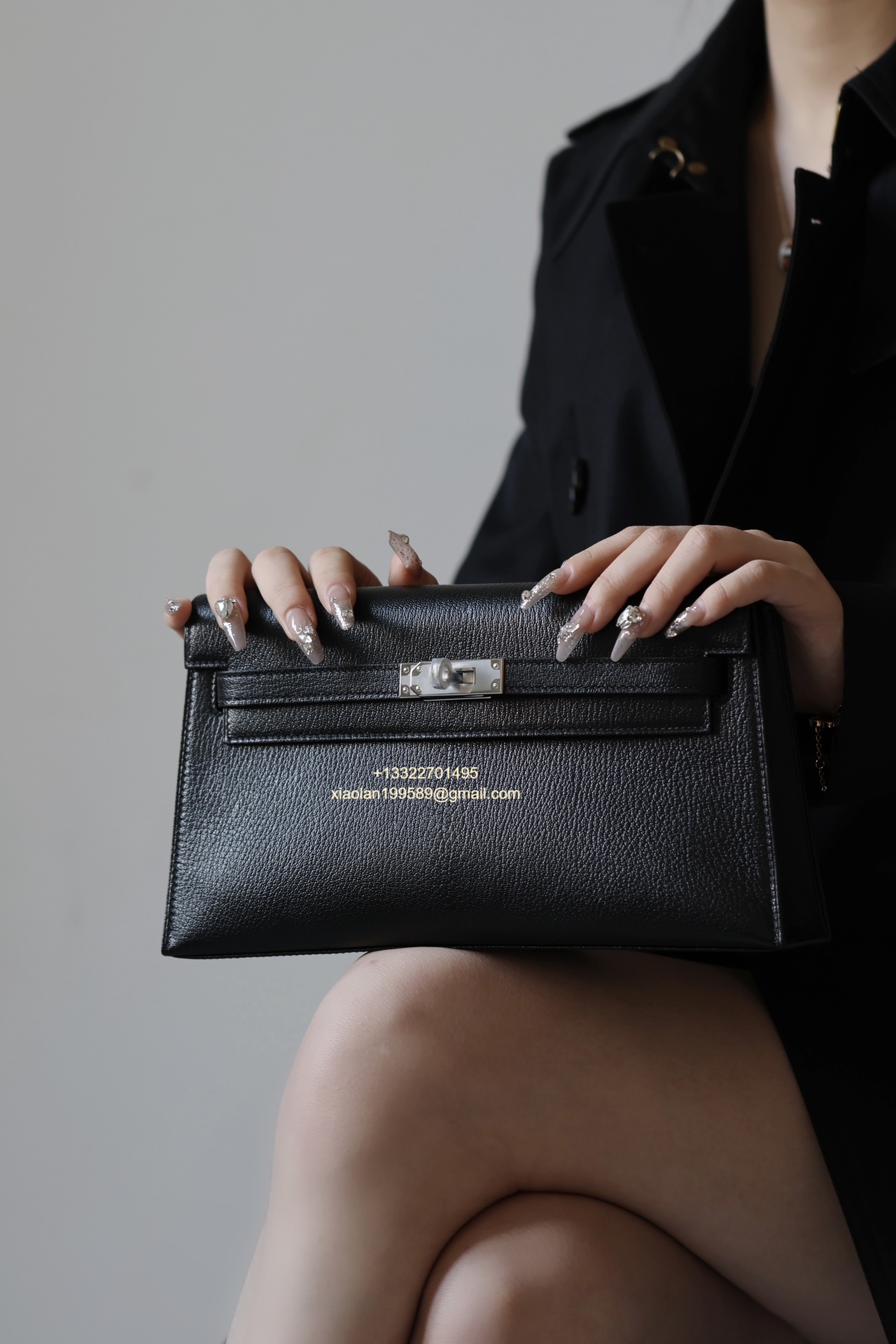 Hermès Kelly Elan Black Lambskin Women's Shoulder Bag, Fully Handmade High-end Customization.