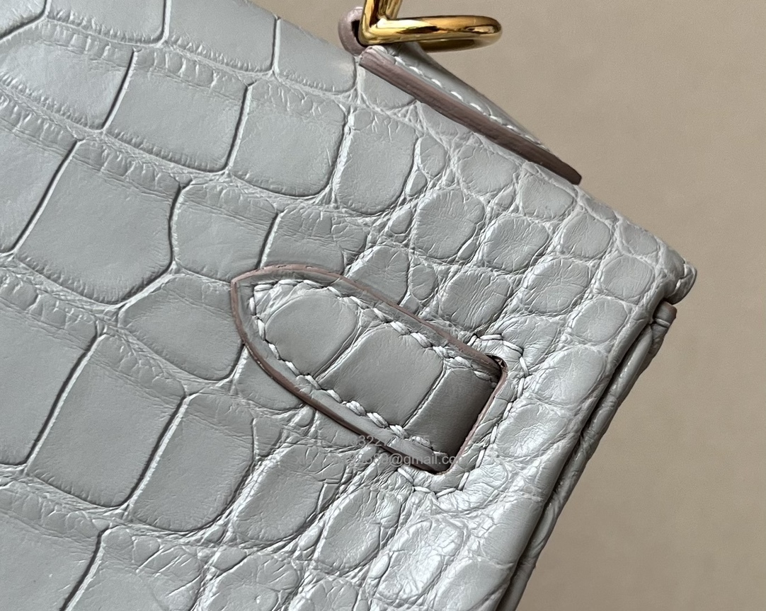 Hermès Kelly 25/28/32cm in Crocodile Leather, Fully Handmade Premium Private Customization-Pearl Grey