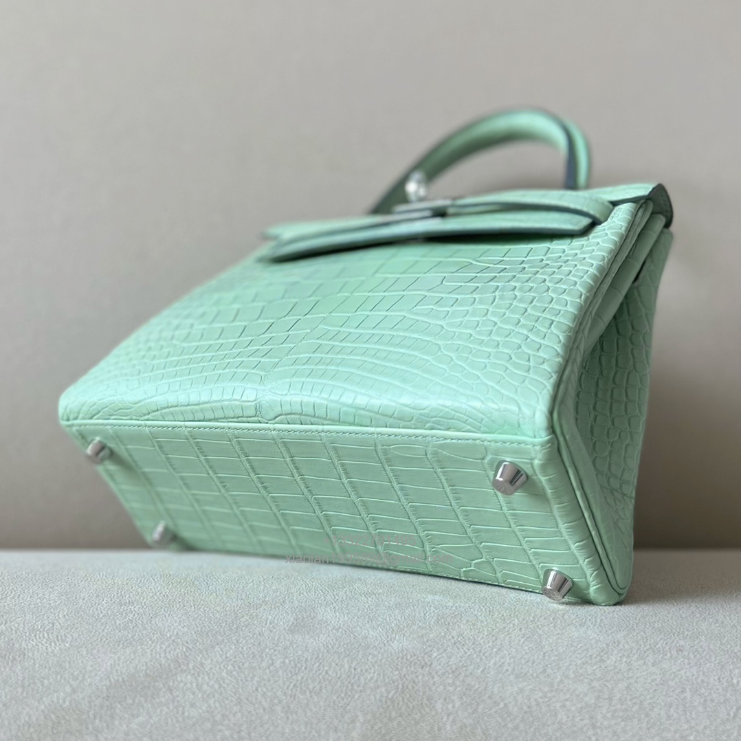 Hermès Kelly 25/28/32cm in Crocodile Leather, Fully Handmade Premium Private Customization-Mint Green