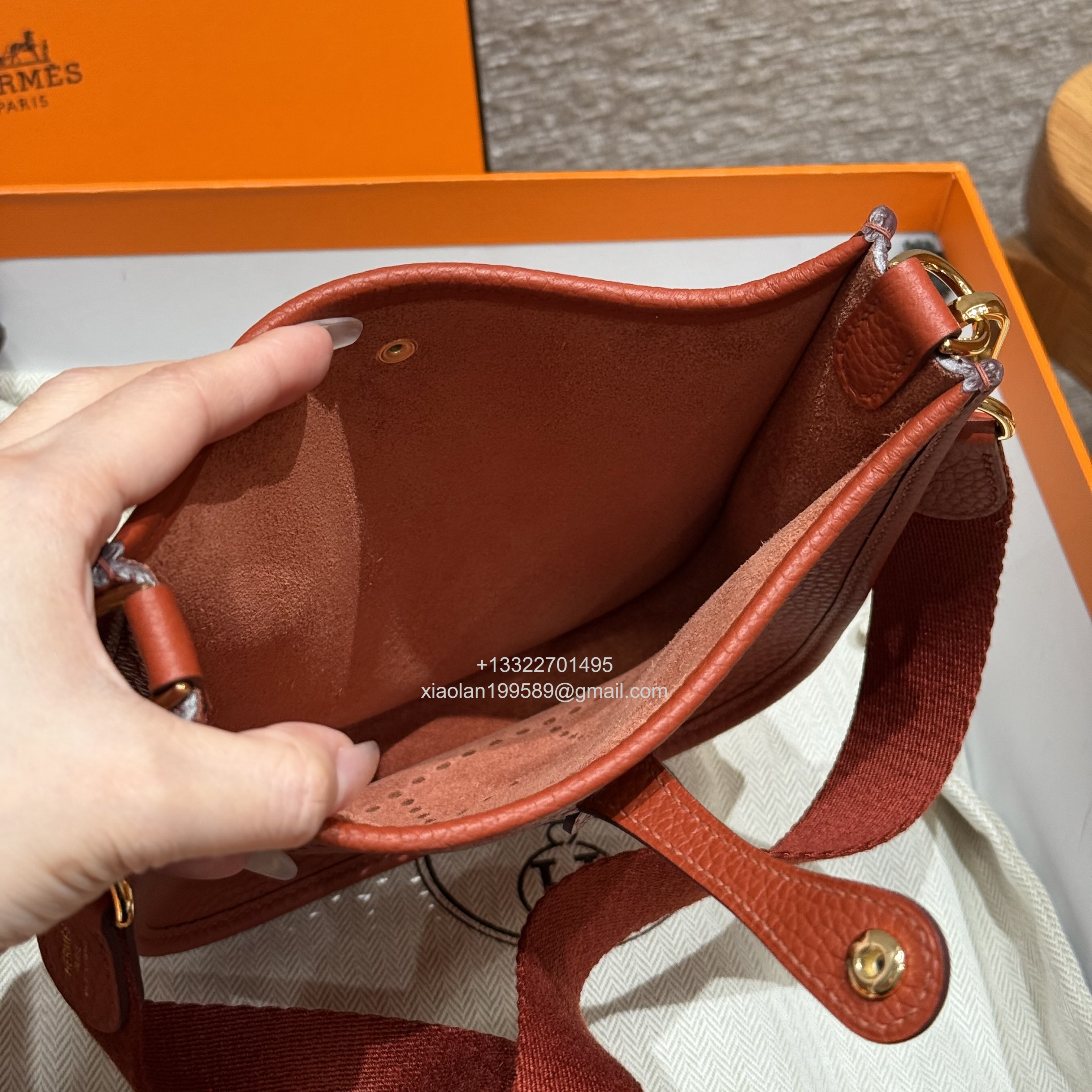 Hermès Evelyne mini Bag in Clemence Leather, Premium Handcrafted Customization-Brique