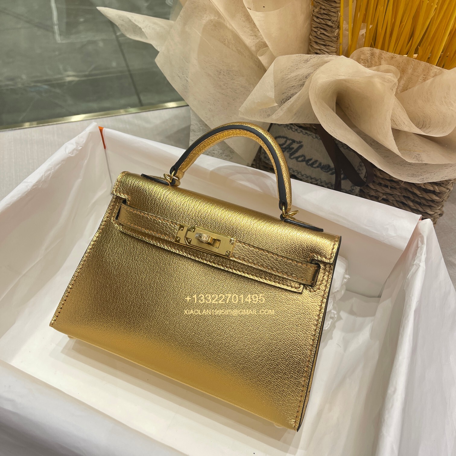 Hermès Mini Kelly II New Color: Gilded Gold / Gold Hardware Made from Chevre Imported Goat Leather, Top-Tier Craftsmanship, Fully Hand-Stitched with Waxed Thread!