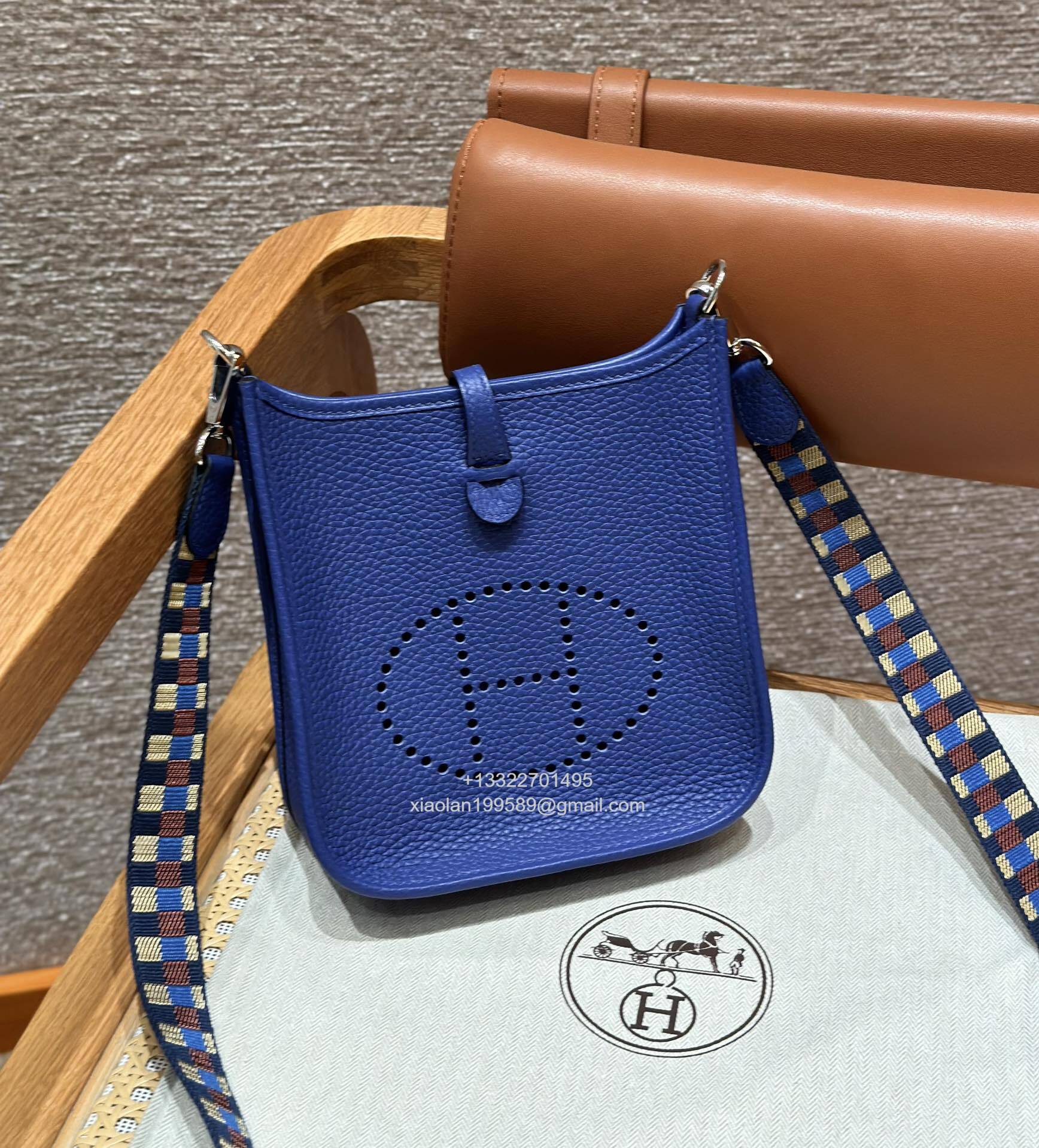 Hermès Evelyne mini Bag in Clemence Leather, Premium Handcrafted Customization-Blue electric