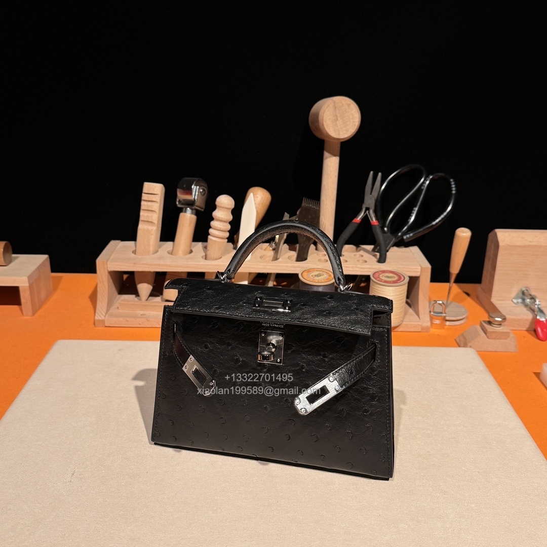 Hermès Mini Kelly Sellier II 20 in Ostrich Leather  Black