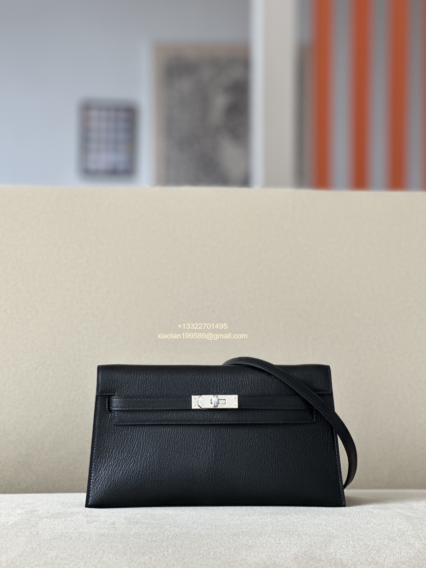Hermès Kelly Elan Black Lambskin Women's Shoulder Bag, Fully Handmade High-end Customization.
