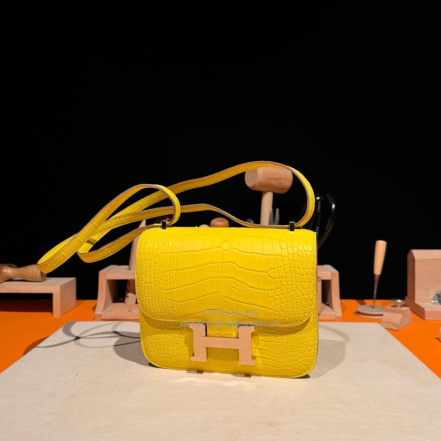 Hermès Constance 18/24cm in Crocodile Leather, Premium Handmade Customization-Marigold Yellow