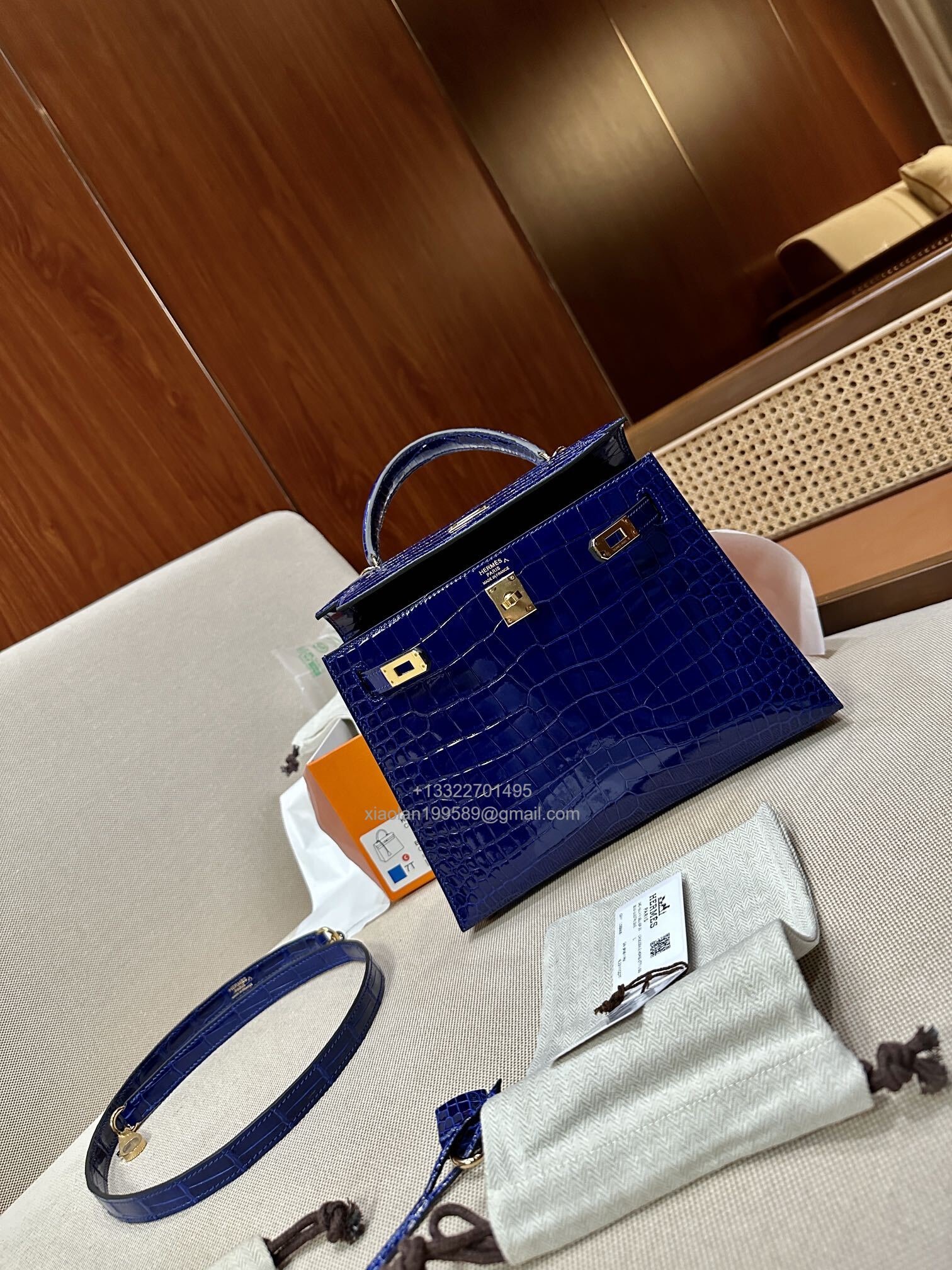 Hermès Kelly 25/28/32cm in Crocodile Leather, Fully Handmade Premium Private Customization-Electric Blue