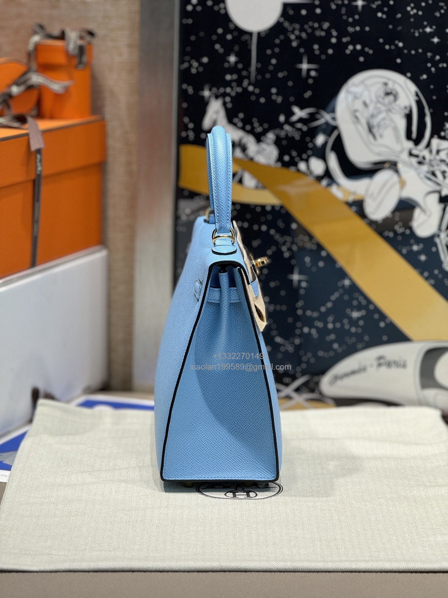 Hermès Kelly Handbag in Candy Blue Epsom Cowhide Leather, Purely Handcrafted, High-End Customization Edition