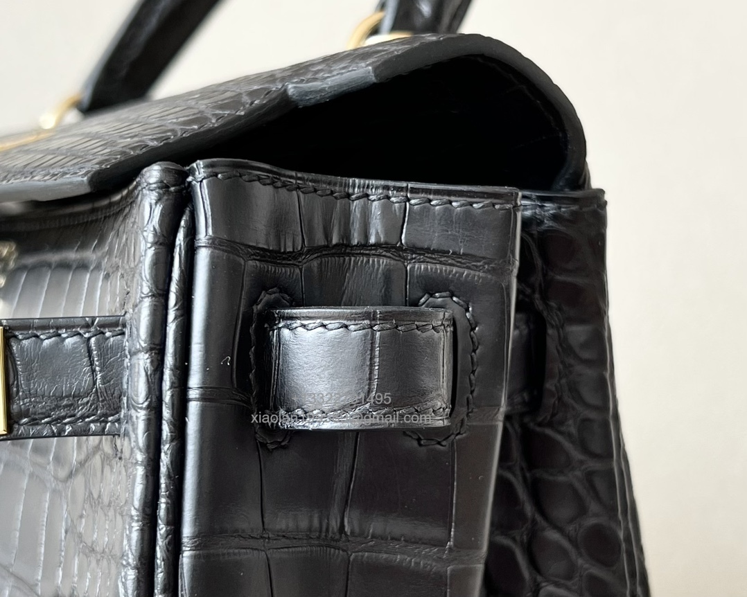 Hermès Kelly 25/28/32cm in Crocodile Leather, Fully Handmade Premium Private Customization-Black