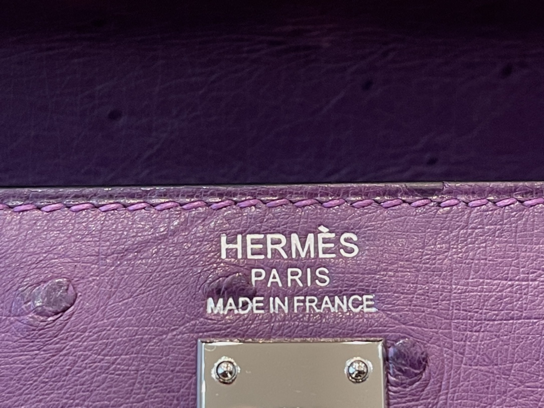 Kelly 25/28/32cm South African KK Ostrich Leather, Premium Fully Handcrafted Exclusive Custom –Anemone Purple