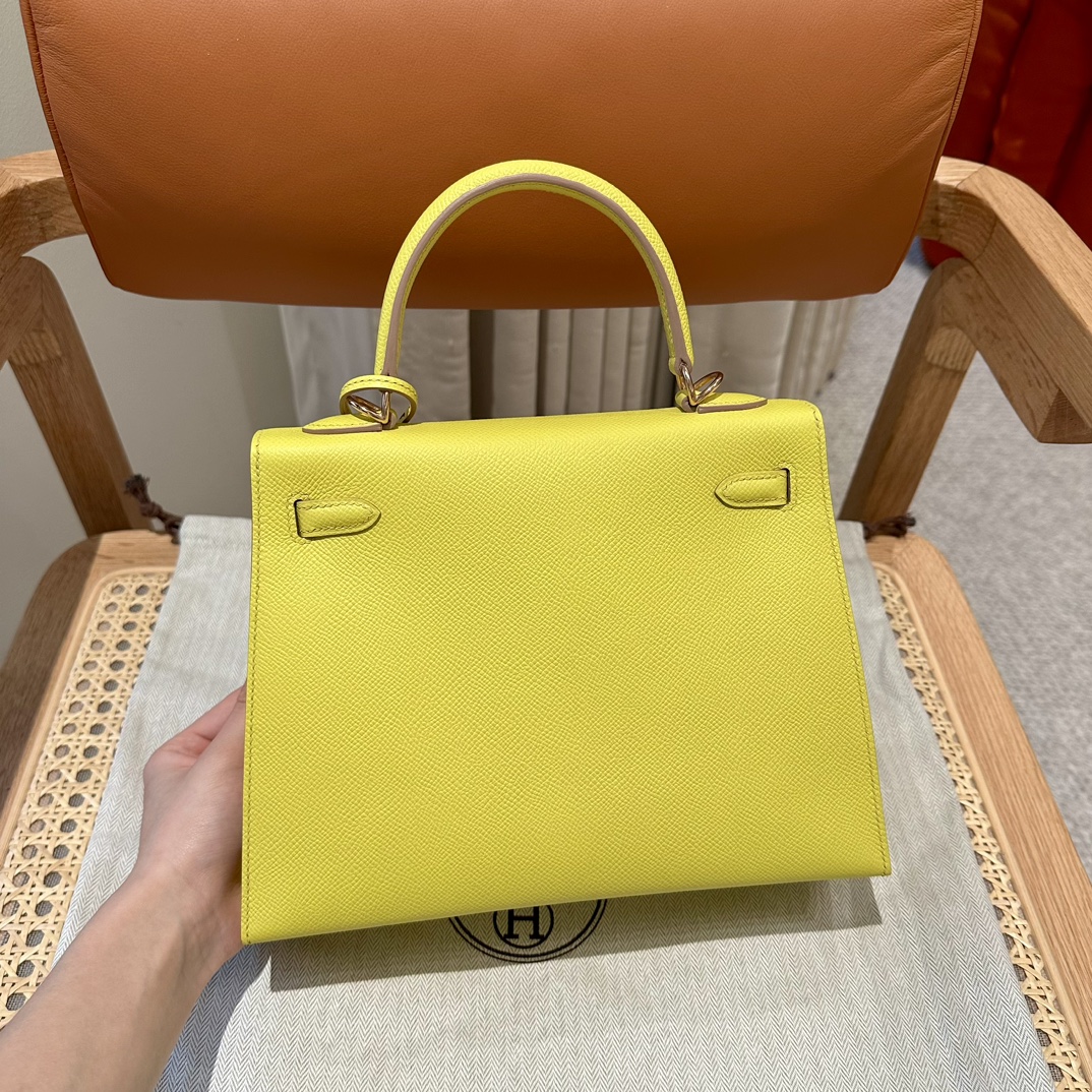 Hermès Kelly Handbag in Amber Yellow  Epsom Cowhide Leather, Purely Handcrafted, High-End Customization Edition
