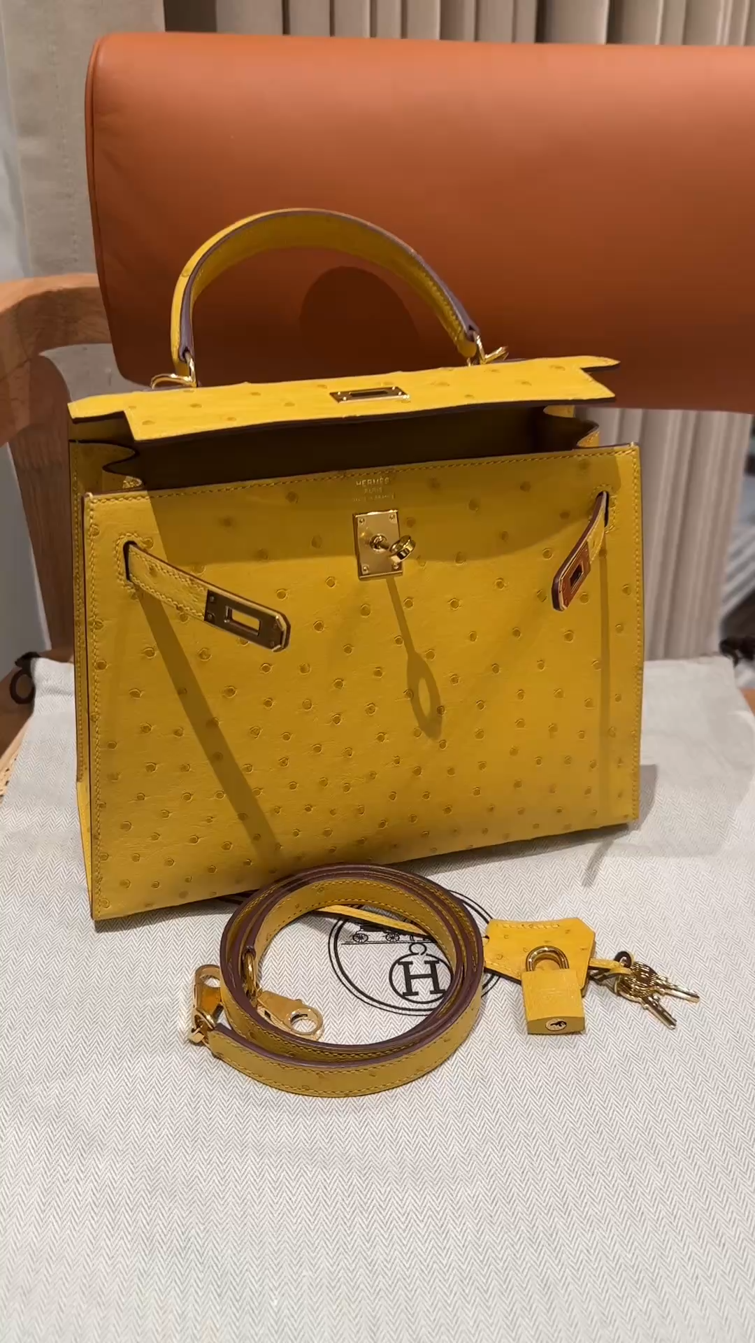 Kelly 25/28/32cm South African KK Ostrich Leather, Premium Fully Handcrafted Exclusive Custom –Jaune De Naples