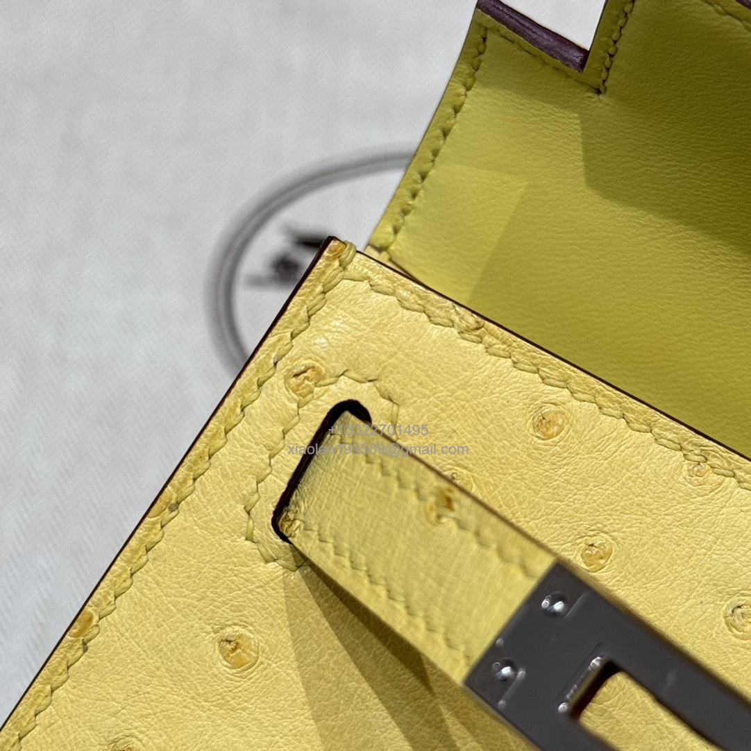 Hermès Mini Kelly Sellier II 20 in Ostrich Leather  9R/Lime