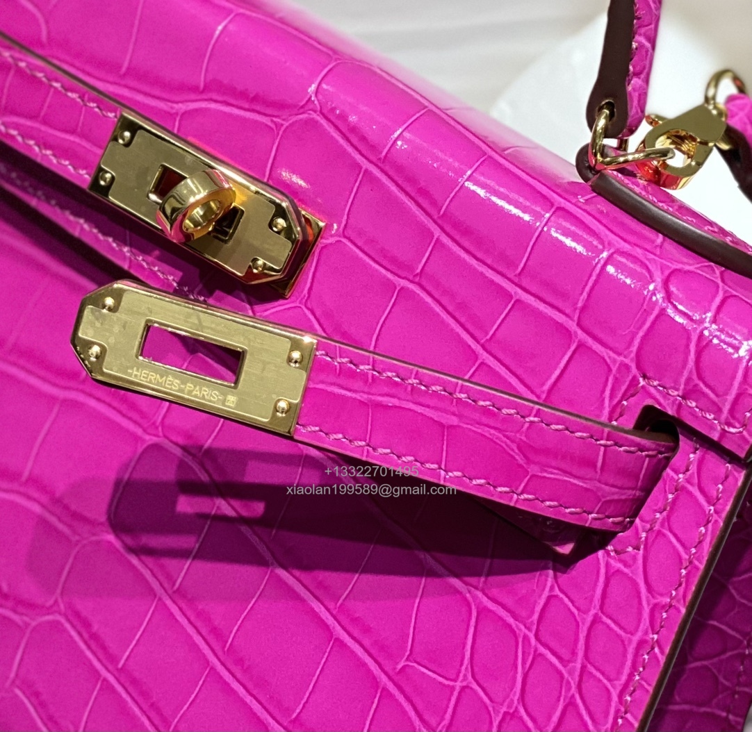 Hermès Mini Kelly in Crocodile Leather, Fully Handmade Premium Private Customization – Scheherazade Purple