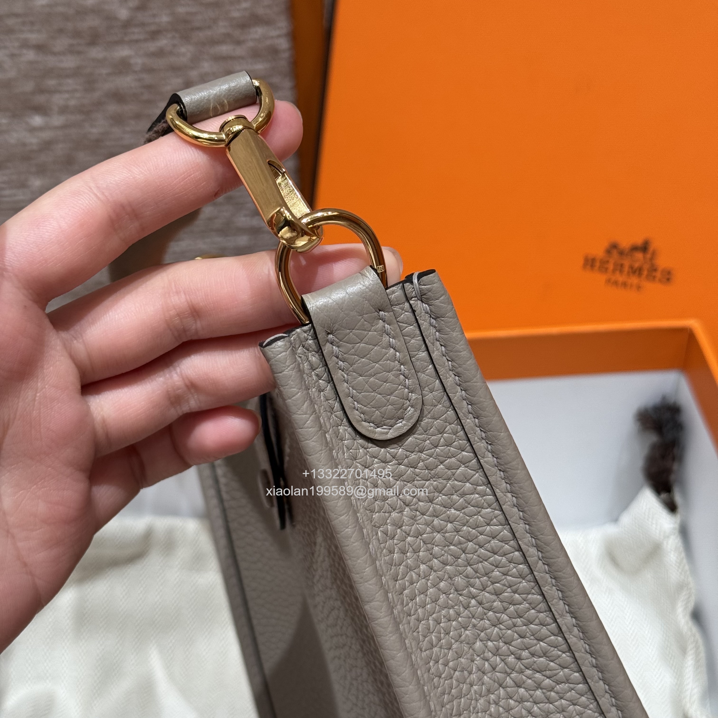 Hermès Evelyne mini Bag in Clemence Leather, Premium Handcrafted Customization-Girs Asphalte