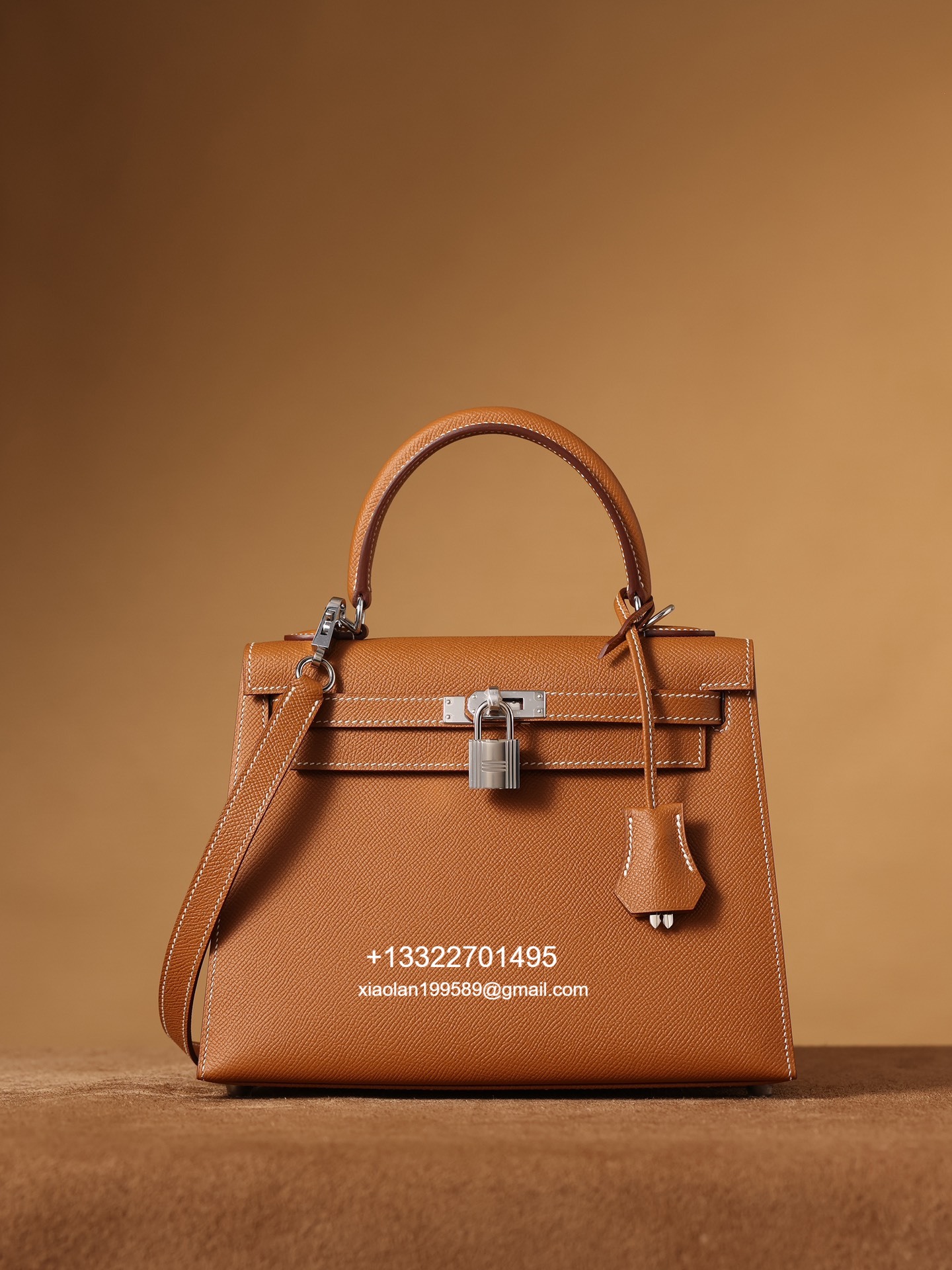 Hermès Kelly Handbag in Gold Brown Epsom Cowhide Leather, Purely Handcrafted, High-End Customization Edition