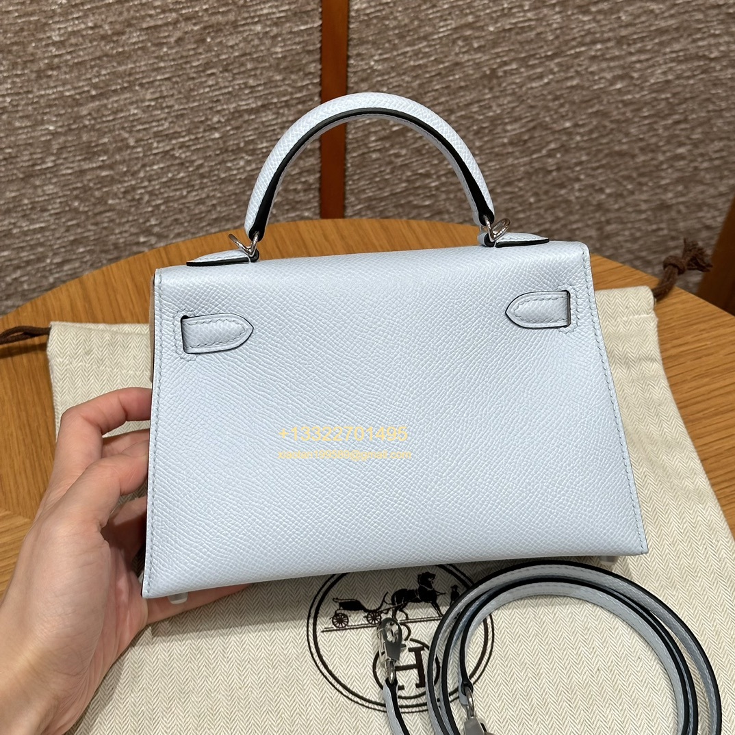 Hermès Mini Kelly II Handbag in Misty Blue Made from Epsom Cowhide Leather, Purely Handcrafted, High-End Customization Edition
