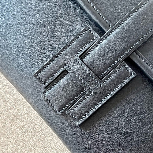 Hermes Jige Elan Clutch 29 in Black Swift Leather