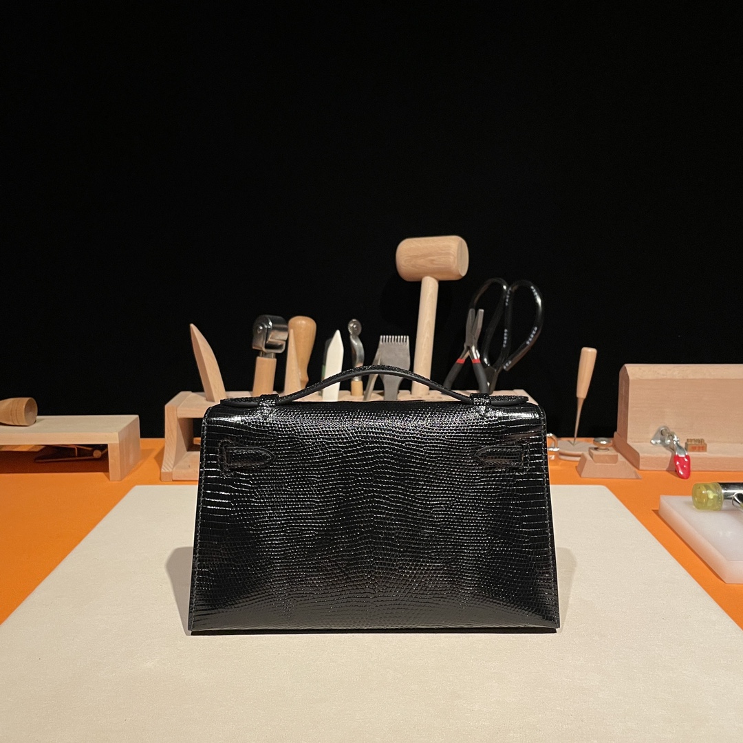 Hermès Mini Kelly Pochette Clutch Bag — Premium handcrafted exclusive custom made with imported South African lizard leather ‼️Black
