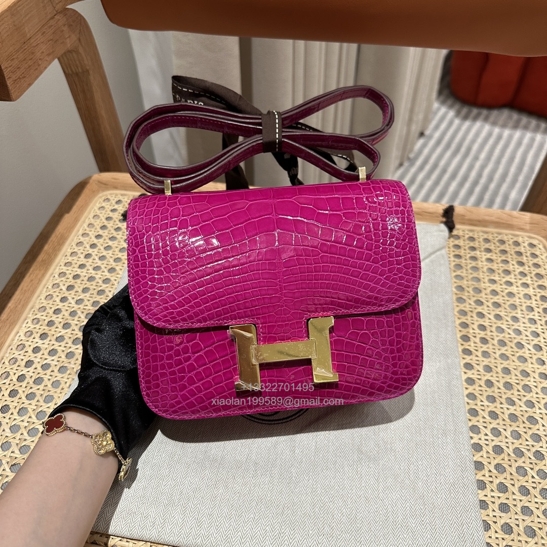 Hermès Constance 18/24cm in Crocodile Leather, Premium Handmade Customization-Rose Scheherazade