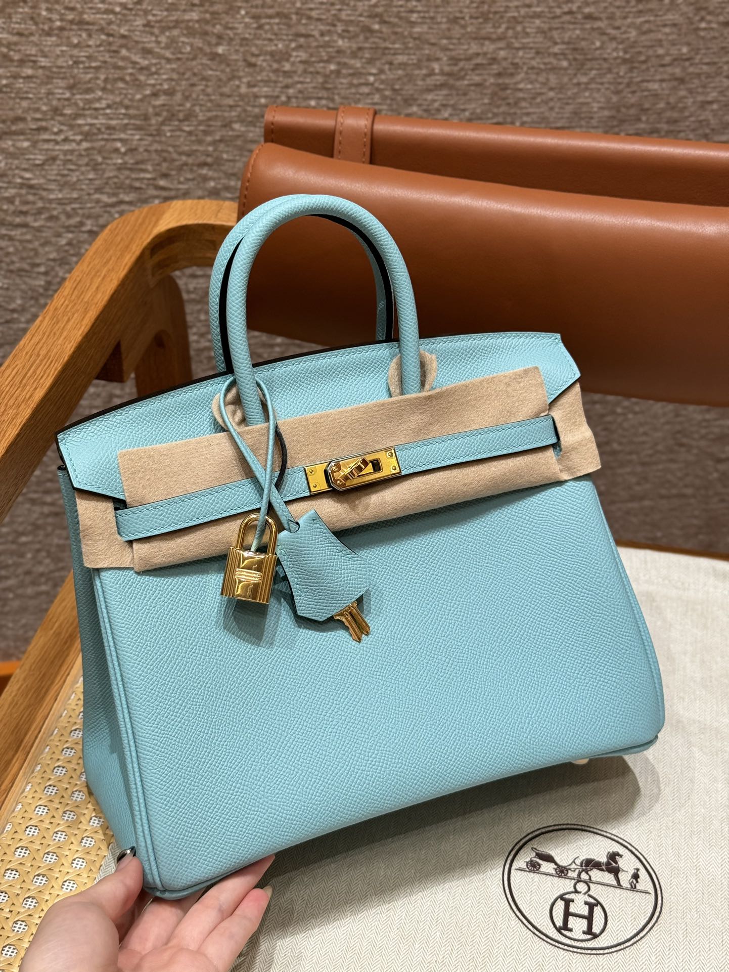 Hermès Birkin 25/30/35cm, handcrafted with imported French Epsom leather – 3P/Blue atoll