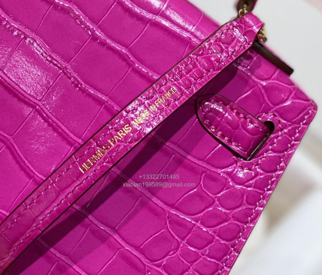 Hermès Mini Kelly in Crocodile Leather, Fully Handmade Premium Private Customization – Scheherazade Purple